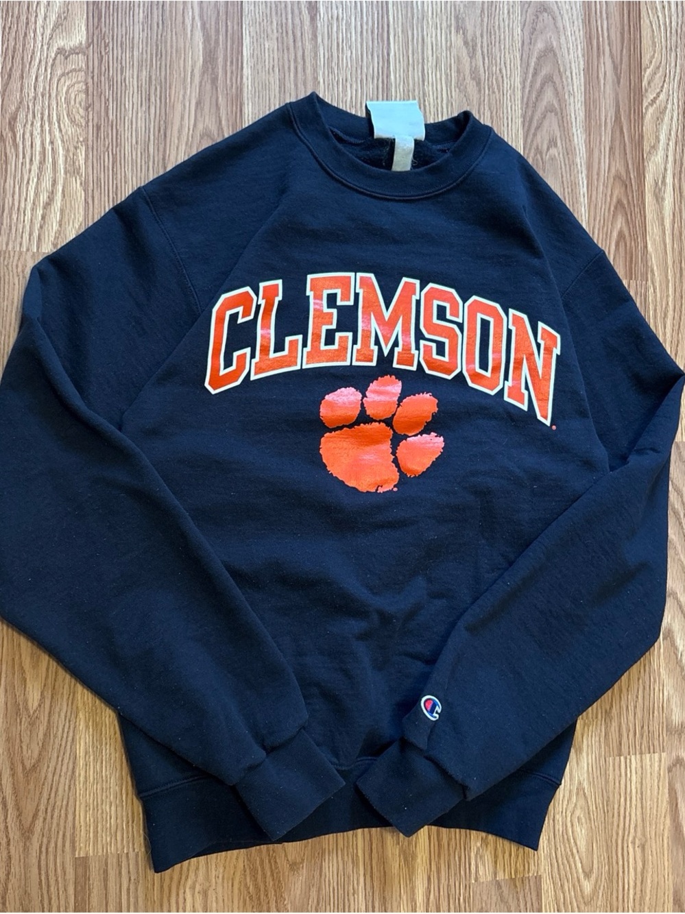 Champion Navy Crewneck Sweatshirt with Orange Clemson Logo